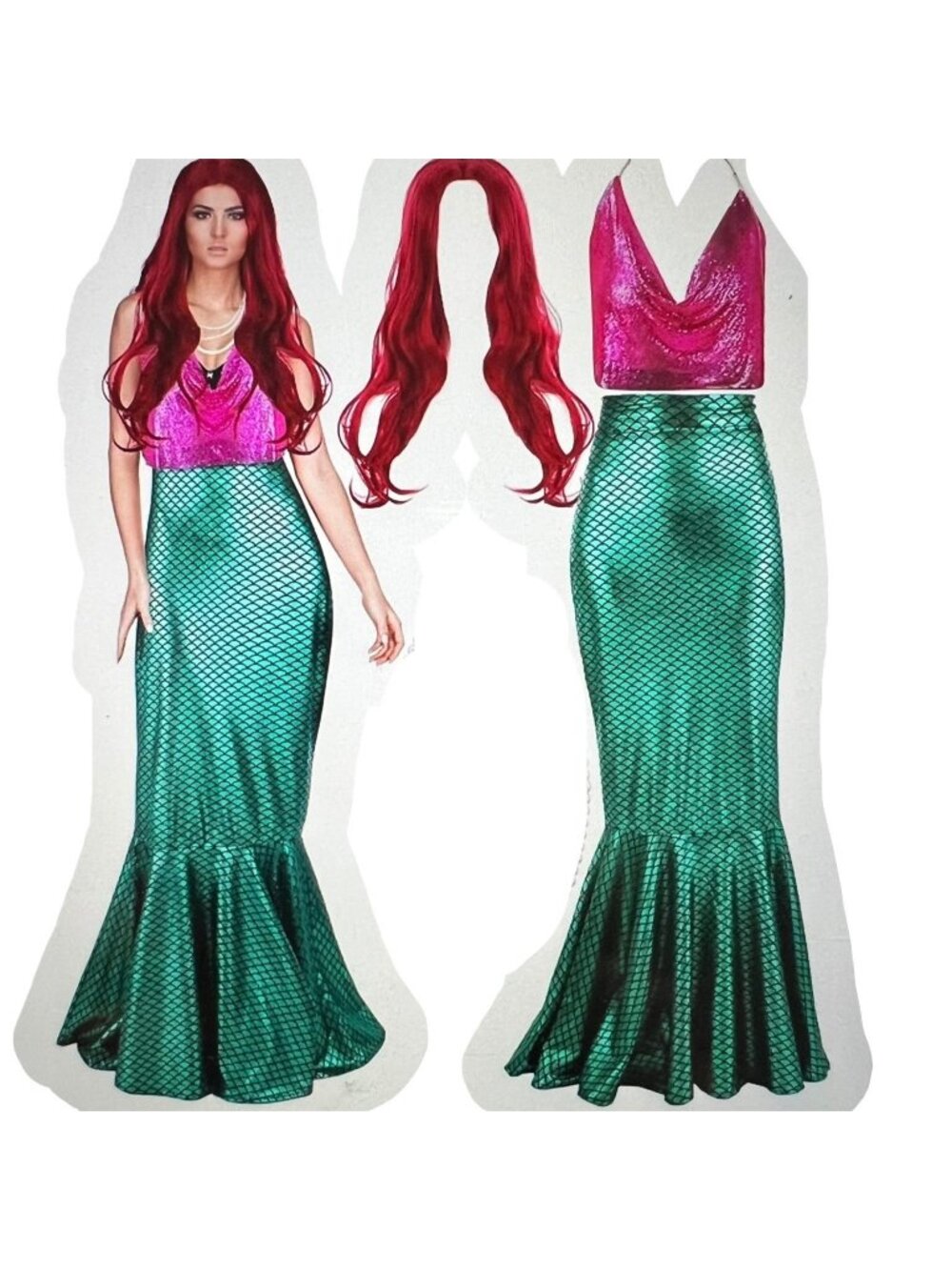 Mermaid Costume Sequin Ariel Mermaid Cosplay Costume Set Adult Size Large